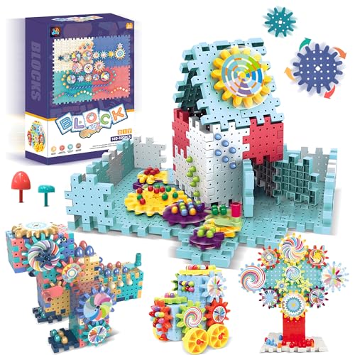 ROHSCE Gear Toys Interlocking Building Blocks, 150 Piece Educational Engineering Building Toys Set, Creative Construction STEM Kits for Boys Girls, Waffle Blocks for Kids Ages 3+