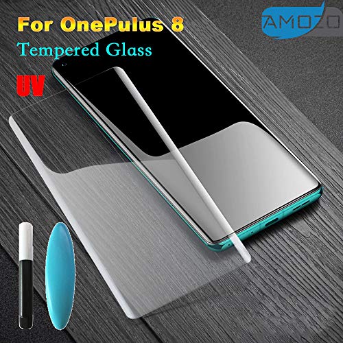 Amozo Advanced Border-less Full Edge to Edge UV Screen Protector Tempered Glass for OnePlus 8 with installation kit