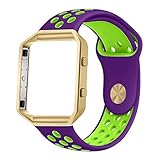 UMTELE Soft Silicone Replacement Strap Gold Frame Compatible Fitbit Blaze Smart Fitness Watch, Large, Purple Green