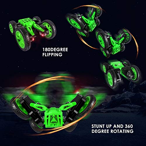 RC Cars Stunt Car Toy, 4WD 2.4Ghz Remote Control Car Double Sided Rotating Vehicles 360Â° Flips, Green RC Cars for Kids Birthday Gifts