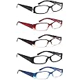 5 Pack Spring Hinge Reading Glasses Rectangular Fashion Quality Readers for Men and Women (5 Pack Mix, 1.25)Medium