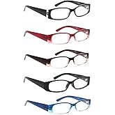 5 Pack Spring Hinge Reading Glasses Rectangular Fashion Quality Readers for Men and Women (5 Pack Mix, 1.0)Medium