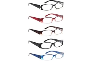 SIGVAN 5 Pack Spring Hinge Reading Glasses Rectangular Fashion Quality Readers for Men and Women (5 Pack Mix, 2.5)