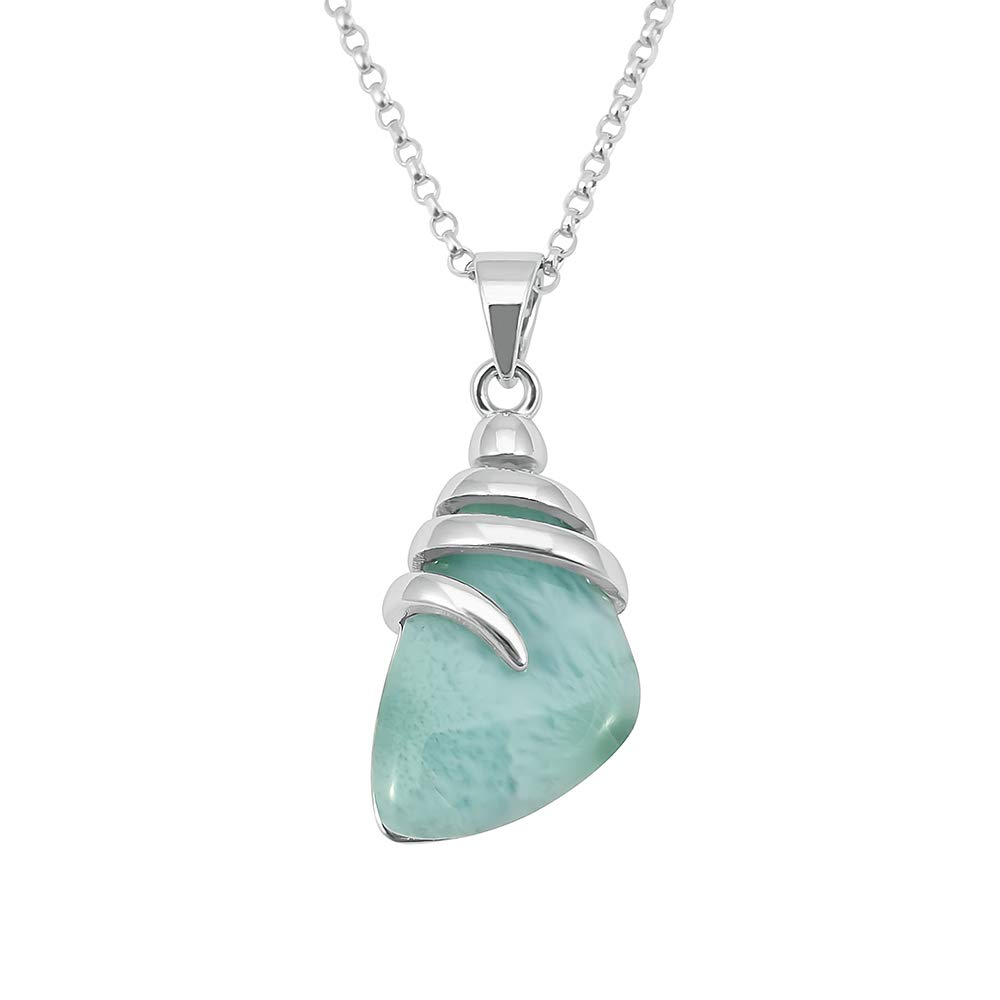 Kiara Jewellery 925 Sterling Silver Elegant Pendant Necklace Inlaid With Natural Larimar on 18" Sterling Silver Trace Or Curb Chain. Rhodium Plated.