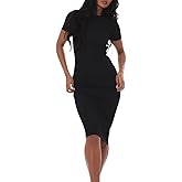 YouSexy Women's Summer Short Sleeve Ribbed Casual Dresses Crew Neck Bodycon Midi Dress