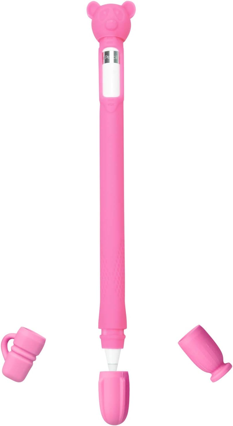 Leeko Silicone Case for Apple Pencil, Silicon iPad Pro Pen Cover with 4 Different Charging Caps Holder and Protective Nib Cover for Apple iPad Pro 9.7’’ 10.5’’ 12.9’’ Pencil (Pink)