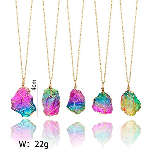 image for Auwer Clearance Necklace, Rainbow Stone Natural Crystal Rock Irregular