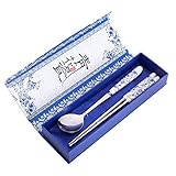 THY COLLECTIBLES  Elegant Oriental Inspiration Silver Stainless Steel Chopsticks & Spoon Set In Gift Box, 2  Piece