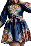 Dellytop Women African Print V-neck Dashiki Style Long Sleeve Dress