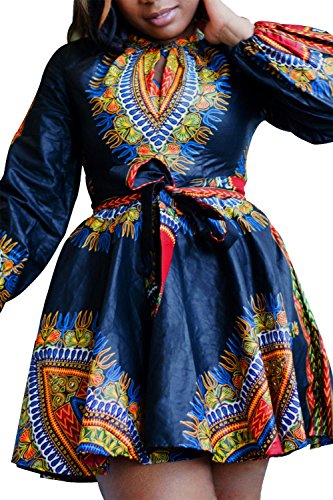 Dellytop Women African Print V-neck Dashiki Style Long Sleeve Dress Dellytop Women African Print V-neck Dashiki Style Long Sleeve Dress