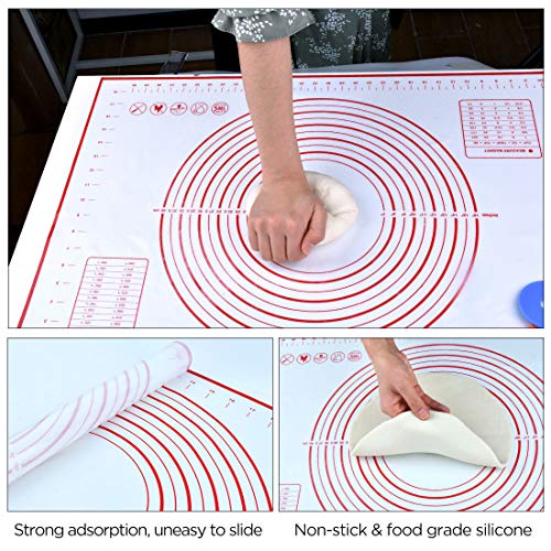 Rolling Pin with Thickness Rings, Adjustable Rolling Pin and Pastry Mat Set for Baking Dough, Pizza, Pie Crusts, Pastries, Pasta and Cookies
