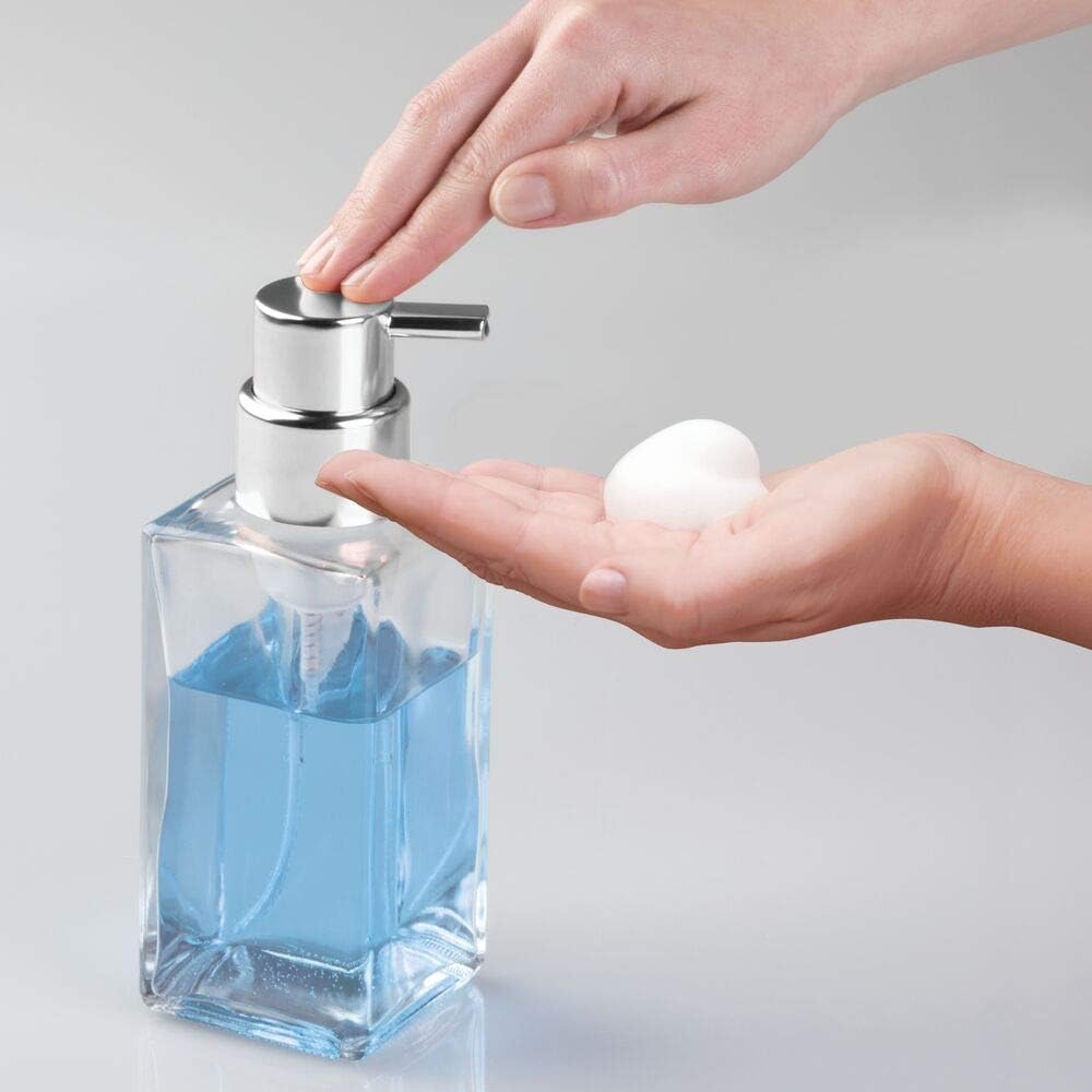 mDesign Foaming Soap Dispenser, Set of 2, Glass Soap Dispenser Pump, Refillable Soap Dispenser and Soap Pump - Image 5