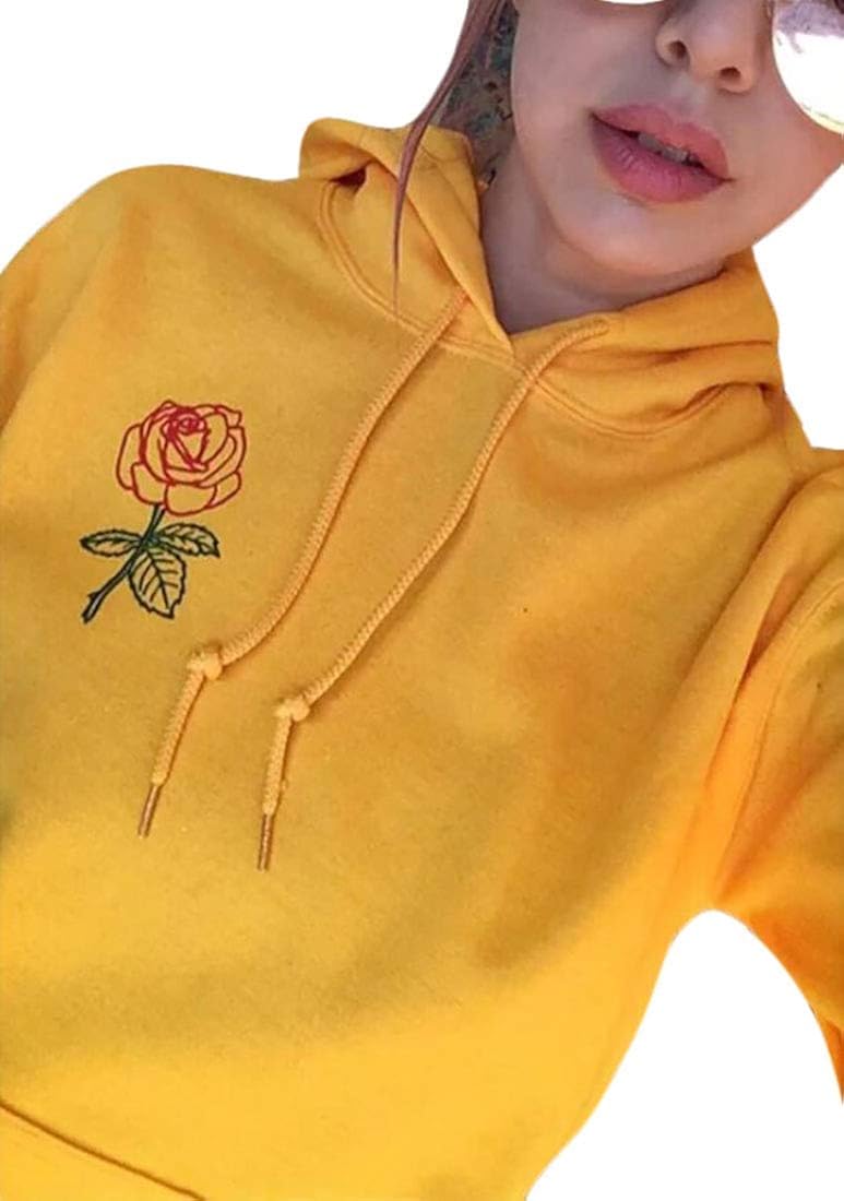 yellow hoodie with roses