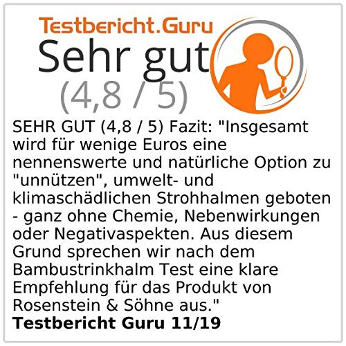 Rosenstein & Söhne Umwelt-Bambus-Trinkhalme: 48 Bambus-Trinkhalme 220 mm, wiederverwendbar, mit Reinigungsbürste… – Bild 7
