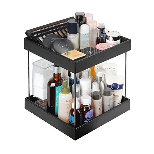 JackCubeDesign 360 Rotating Leather Makeup Cosmetics Organizer Display Rack Nail Polish Storage Tray Box Carousel Shelf(2 Tier, Wood, 9.53 x 9.53 x 11.34 inches) – :MK221A - Thumbnail 5