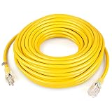 SIMBR 12/3 100 FT Extension Cord Outdoor, Heavy Duty Electrical Cord 12 Gauge Lighted, 15 Amps, 1875 Watts, UL Listed, SJTW, Yellow - Power Your Household, Office and Garden Electric Appliances