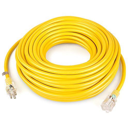SIMBR 12/3 100 FT Extension Cord Outdoor, Heavy Duty Electrical Cord 12 Gauge Lighted, 15 Amps, 1875 Watts, UL Listed, SJTW, Yellow - Power Your Household, Office and Garden Electric Appliances