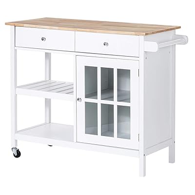 ChooChoo Rolling Kitchen Island with Wood Top, Drawers, and Shelf