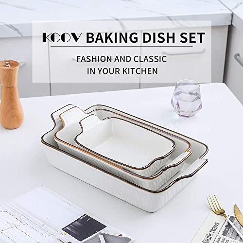 KOOV Bakeware Set, Ceramic Baking Dish Set, Rectangular Casserole Dish Set,  Lasagna Pans for Cooking, Cake Din