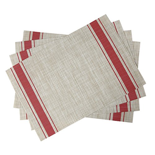 Placemat, Fashion European Style PVC Placemat Non-slip Insulation Placemat Washable Table Mats Set of 4 (Red)