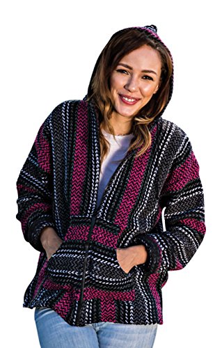 Baja Joe Striped Woven Eco-Friendly Hoodie (Small, Fuschia Zip)