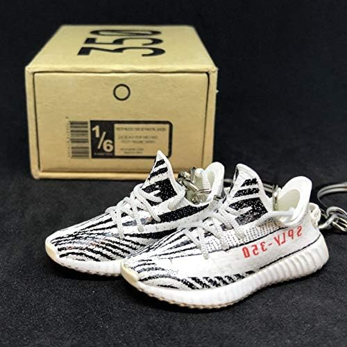 Pair Yeezy Boost 350 V2 Sply Zebra Black White Sneakers Shoes 3D Keychain 1:6 Figure + Shoe Box