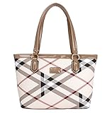 Lady Womens Designer Stylish Grid Top-Handle Handbag Leather Check Shopping Tote Shoulder Bag Yellow