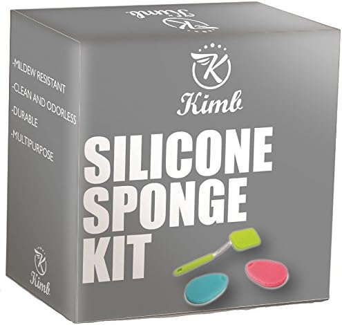 Silicone Dish Scrubbers | Antibacterial Kitchen Sponges Kit | 3 Pack Cleaning Brush Scrub for Dishwashing | Non Scratch Stink Free Sponge | 1 With Handle | Multi-purpose | Washer Heat Insulation Pad