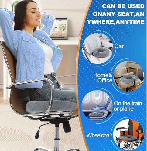 Ecosafeter Ergonomic Memory Foam Donut Cushion - Coccyx Support and Pressure Reduction for Office, Car and Home, Breathable Washable Cover