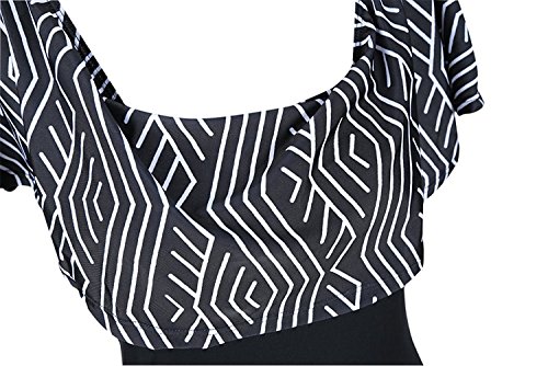 PiePieBuy Women Sexy Off Shoulder Ruffle Frill Geometric Striped Bikini One Piece Bathing Suit Swimwear - Thumbnail 3