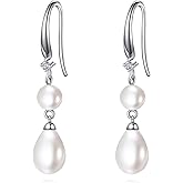 POPLYKE 8mm Pearl Earrings for Women 925 Sterling Silver Vintage Dangle Earrings CZ Pearl Jewelry Mother‘s Day