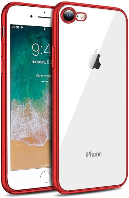 Amazon Co Jp Iphone Se ケース 第2世代 Iphone7 Iphone8 ケース 透明 ソフト Tpu アイフォン7 ケース アイフォン8 ケース 耐衝撃 カメラ保護 背面クリア メッキ加工 指紋防止 防塵 超薄型 ワイヤレス充電対応 レッド 家電 カメラ