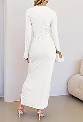 MEROKEETY Women's Long Sleeve Mock Neck Midi Dress
