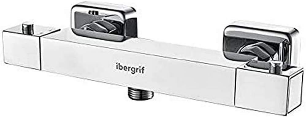 Ibergrif - Square Thermostat for Shower Mixer Tap with 38 Safety Key, Chrome