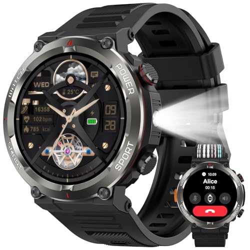 Yxtel Men's Sports Smartwatch with Bluetooth Calls, Compass & LED Flashlight, 120+ Sports Modes, Heart Rate Monitor, Sleep Monitor, IP68 Waterproof, 30 Days Battery, for Android iOS