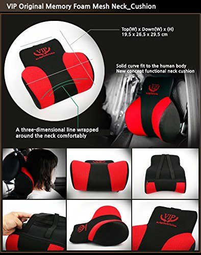 VIP Red Black Mesh Memory Form Car Seat Cushions Head Neck Rest Cushion Pillow Pad for Car Motors Auto Vehicle(1pack) - Thumbnail 2