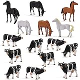 AN4303 15PCS 1:43 Farm Animals Horses and Cows O Scale PVC Well Painted Horse and Cow Use for Model Scenery Desktop Decor Railway Layout Diorama Miniature Landscape