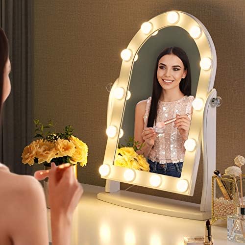 LUXFURNI Hollywood Lighted Vanity Makeup Mirror w/ 13 LED Lights, Touch