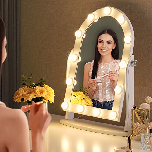 LUXFURNI Hollywood Lighted Vanity Makeup Mirror w/ 13 LED Lights, Touch