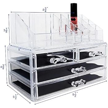 Ikee Design Acrylic Jewelry & Cosmetic Storage Display Boxes Two Pieces Set.