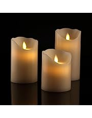 Antizer Flameless Candles 4" 5" 6" Set about 3 Ivory Dripless Real Wax Pillars Include Realistic Dancing LED Flames also 10-Key Remote Control with 24-Hour Timer Function 400+ Hours via 2 AA Batteries