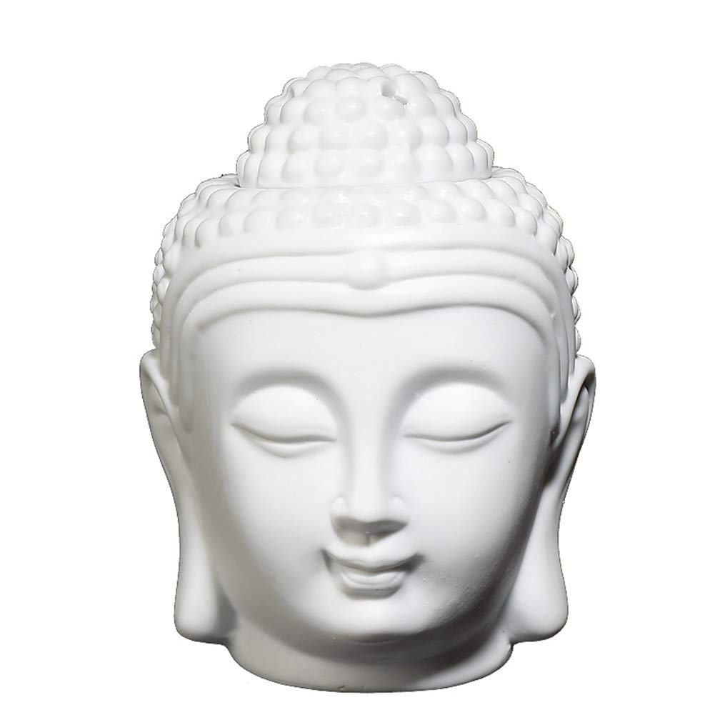 Buddha Head Ceramic Hollow Aromatherapy Oven Oil Candle Burner for Yoga or Meditation Room (White)