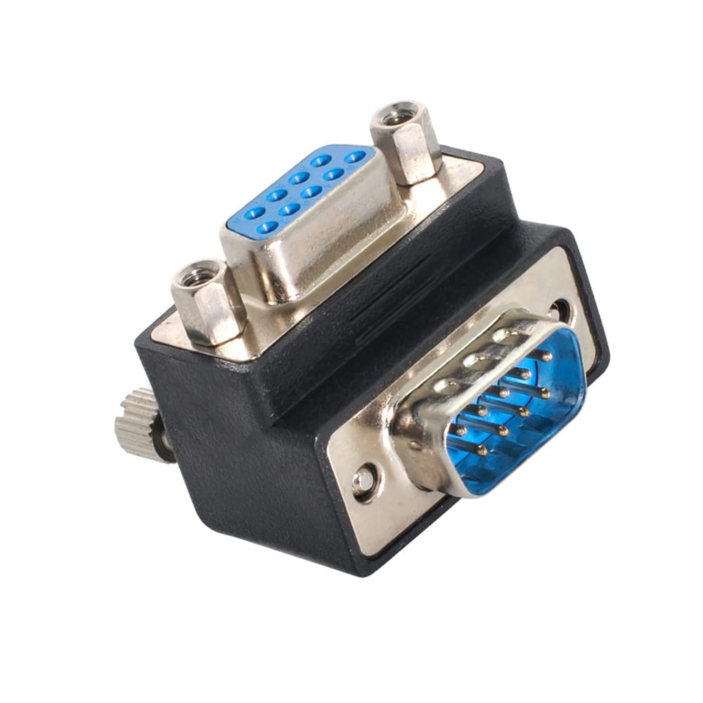 NFHK Up Angled 90 Degree RS232 D-Sub 9Pin Male Screw Type to Female Nut Type Extension Adapter