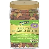 PLANTERS Premium Blend Roasted Mixed Nuts, Unsalted, Whole Nuts, 34.5 oz. Resealable Container | Roasted Cashews, Almonds, Hazelnuts, Pecans & Pistachios | Unsalted Snacks | Kosher
