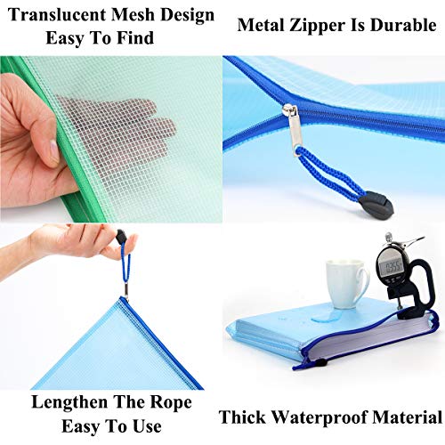 Mesh Zipper Pouch Waterproof Double Plastic Document Organizer Bag Zip File Folders A4 Size for Office School Supplies，Business Receipts, Magazine, Toys, Cosmetics,Travel Accessories 5 Colors，25 Pcs - Thumbnail 5