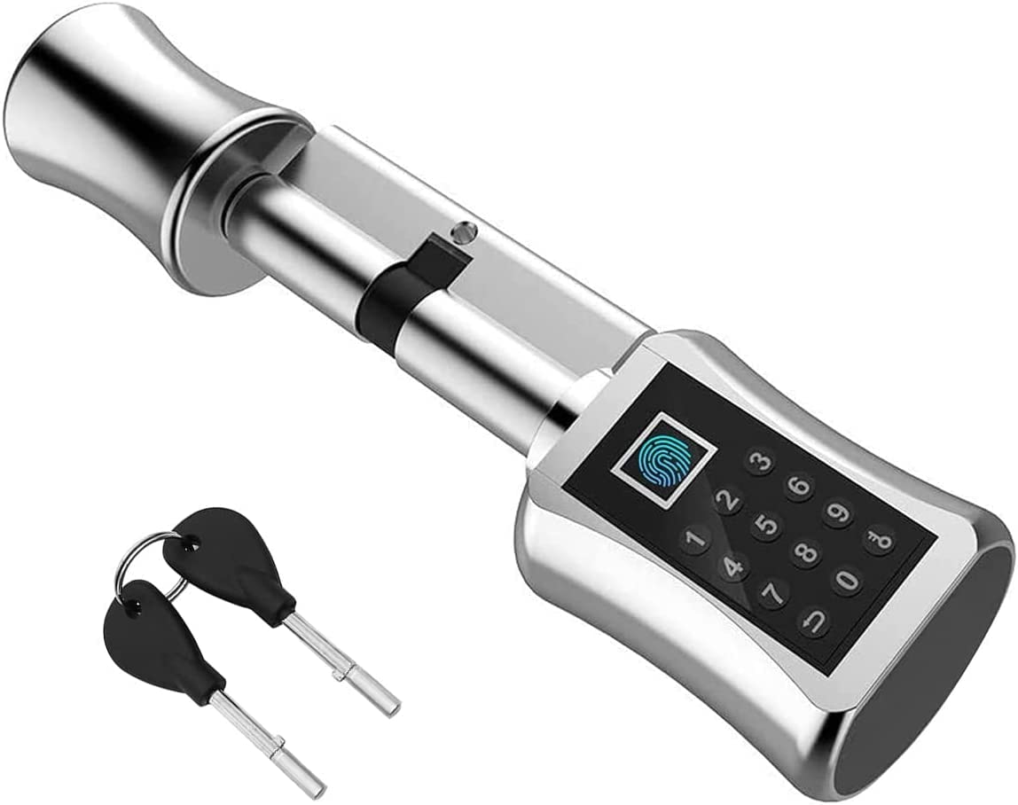 Electronic Lock Cylinder [No App] eLinkSmart Door Lock Cylinder 75 mm (37.5/37.5) with Fingerprint Keyboard Codes and Keys - Suitable for Most EU Door Locks