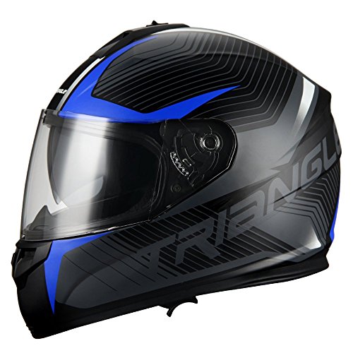 Triangle Full Face Dual Visor Matte Black Street Bike Motorcycle Helmet (X-Large, Matte Blue)