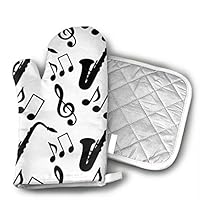 BOAOHG Musical Music Notes Treble Clef Saxophone Oven Gloves and Pot Rack Or Oven Gloves On 100% Cotton High Heat Resistance