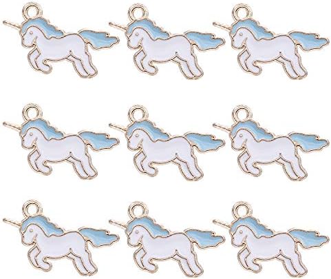 50pcs Gold Plated Cute Mini Charms Enamel Unicorn Pendants for DIY Jewelry Making Necklace Bracelet Earring Jewelry Findings Hypoallergenic Alloy (Unicorn-Green)