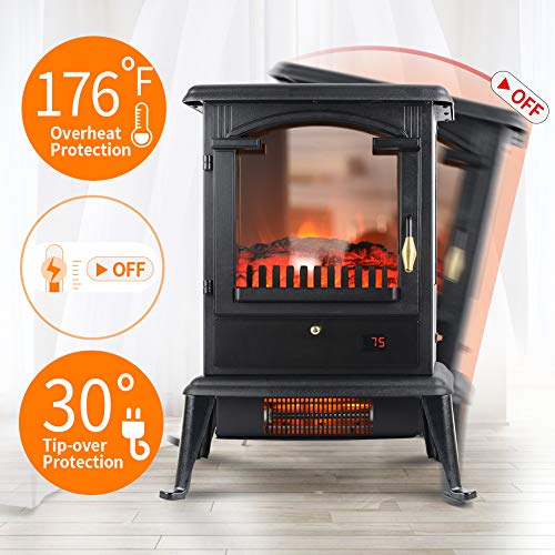 LIFE SMART Quartz Infrared Electric Fireplace Stove Heater with Remote Control - Electric Space Heater with Adjustable Thermostat for Office and Home 1500W